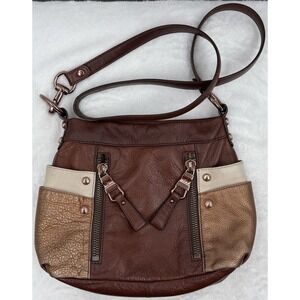 B Makowsky Brandy Crossbody Bag Leather Multi Copper W/Two Tone Trim